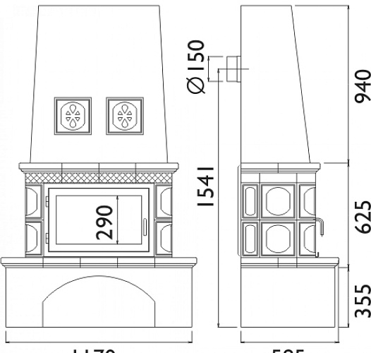 Кафельная печь Laponie 10 с теплообменником, коричневая_1